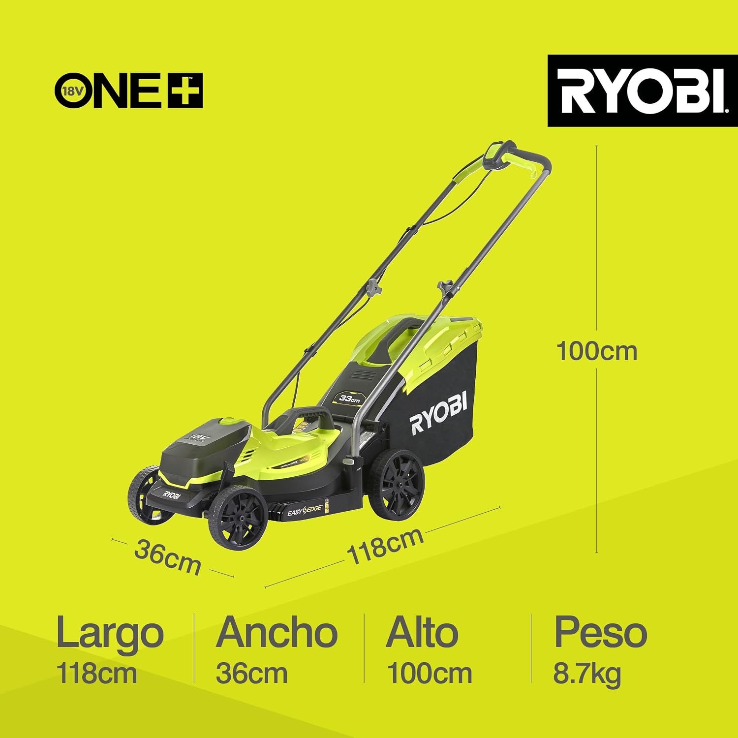 RYOBI ONE+ 18V 33cm Lawn Mower Body Only: image 6