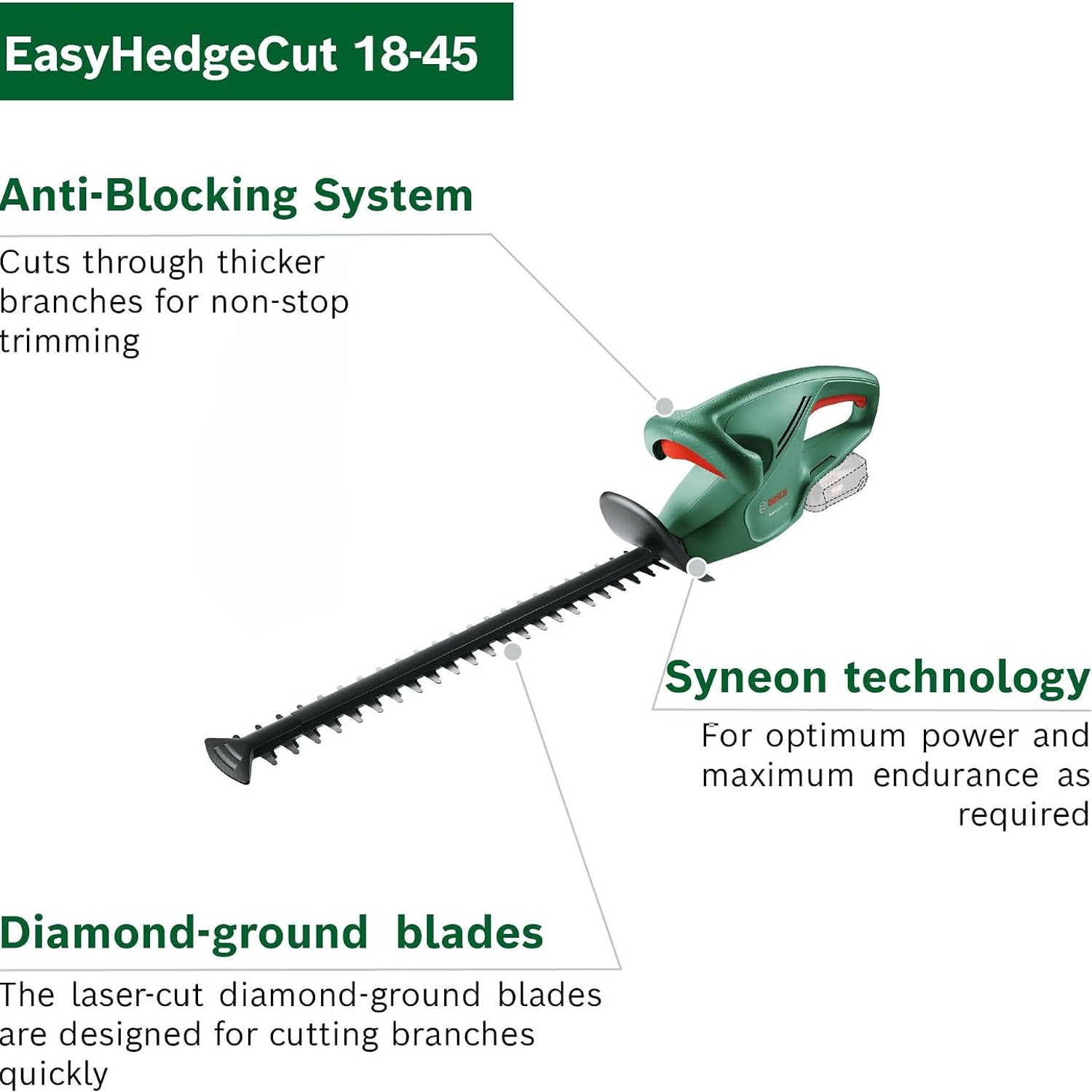 Bosch EasyHedgeCut 18-45 Cordless Hedge Trimmer Bare Tool: image 3